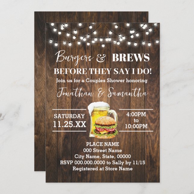 Convite Burgers e Brechas antes que eu faça Chá de Casais  (Frente/Verso)