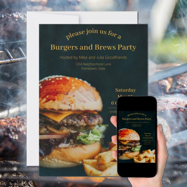 Convite Burgers e Brews Party (Burgers and Brews Party - food, fun and friends! )