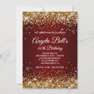 Convite Burgúndio Glitter Dourado Faux Sparkly