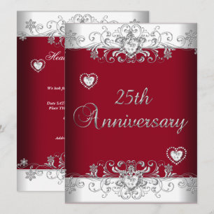 Convite Burgundy 25º Aniversário de Casamento Corações de