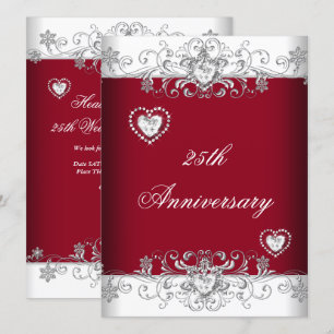 Convite Burgundy 25º Aniversário de Casamento Corações de