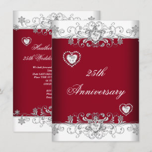 Convite Burgundy 25º Aniversário de Casamento Corações de