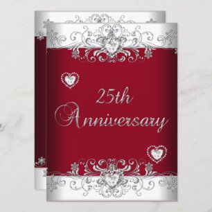 Convite Burgundy 25 Wedding Anniversário Diamond Hearts