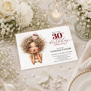 Convite Burgundy 30º Aniversário Divertido Mulher Moderno