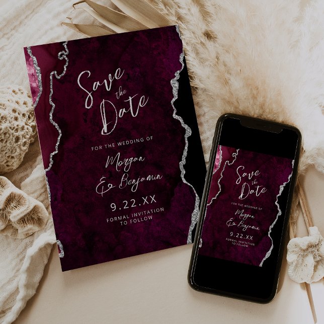 Convite Burgundy Ágata Script Casamento Save the Date (Criador carregado)