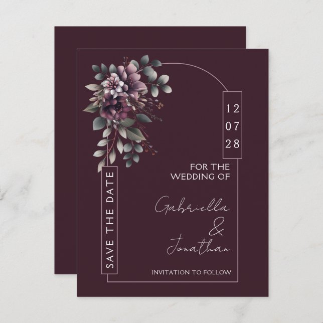 Convite Burgundy and Sage Arch Save the Date | Invitation (Frente/Verso)