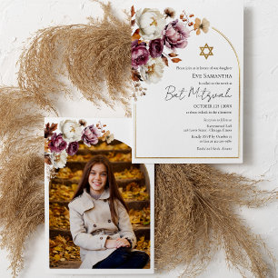 Convite Burgundy Autumn Fall Floral Bat Mitzvah Foto
