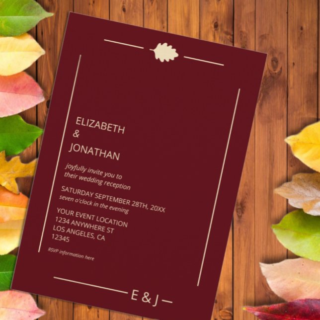 Convite Burgundy Autumn Wedding Reception (Criador carregado)