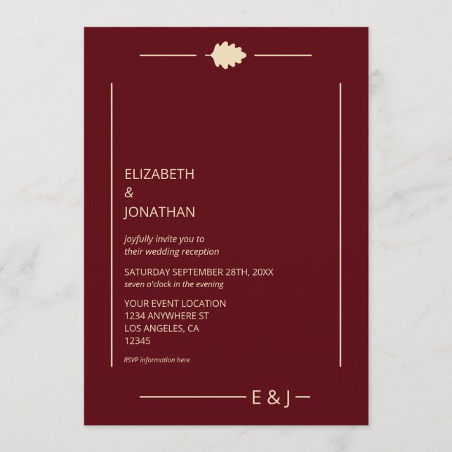 Convite Burgundy Autumn Wedding Reception (Frente)