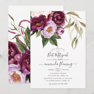 Convite Burgundy - Bat Mitzvah Floral Marsala e Pêssego
