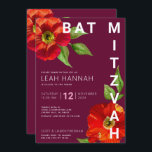 Convite Burgundy Bat Mitzvah Floral Watercolor Moderna<br><div class="desc">Tenha orgulho, alegria e mostre este marco do seu Bat Mitzvah favorito com este sofisticado e personalizado convite! Uma aquarela floral, chica, com serifa sã moderna sobre um fundo burgundy. Personalize o texto personalizado com o nome, a data e as informações do local do seu Bat Mitzvah. Garantido para adicionar...</div>