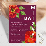 Convite Burgundy Bat Mitzvah Floral Watercolor Moderna<br><div class="desc">Tenha orgulho, alegria e mostre este marco do seu Bat Mitzvah favorito com este sofisticado e personalizado convite! Uma aquarela floral, chica, com serifa sã moderna sobre um fundo burgundy. Personalize o texto personalizado com o nome, a data e as informações do local do seu Bat Mitzvah. Garantido para adicionar...</div>