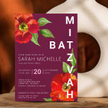 Convite Burgundy Bat Mitzvah Floral Watercolor Moderno<br><div class="desc">Tenha orgulho, alegria e mostre este marco do seu Bat Mitzvah favorito com este sofisticado e personalizado convite! Uma aquarela floral, chica, com serifa sã moderna sobre um fundo burgundy. Personalize o texto personalizado com o nome, a data e as informações do local do seu Bat Mitzvah. Garantido para adicionar...</div>