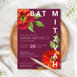 Convite Burgundy Bat Mitzvah Modern Floral Watercolor<br><div class="desc">Tenha orgulho, alegria e mostre este marco do seu Bat Mitzvah favorito com este sofisticado e personalizado convite! Uma aquarela floral, chica, com serifa sã moderna sobre um fundo burgundy. Personalize o texto personalizado com o nome, a data e as informações do local do seu Bat Mitzvah. Garantido para adicionar...</div>