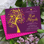 Convite Burgundy Bat Mitzvah moderna árvore de folhas dour<br><div class="desc">Tenha orgulho, alegria e mostre este marco do seu Bat Mitzvah favorito! Esta folha escura gráfica de folha de ouro com cor-de-rosa cintilante, laranja e Estrela vermelha de David e "folhas" de ponto sobre um fundo roxo rico é o convite perfeito para esta ocasião especial. Uma pequena estrela vermelha escura...</div>