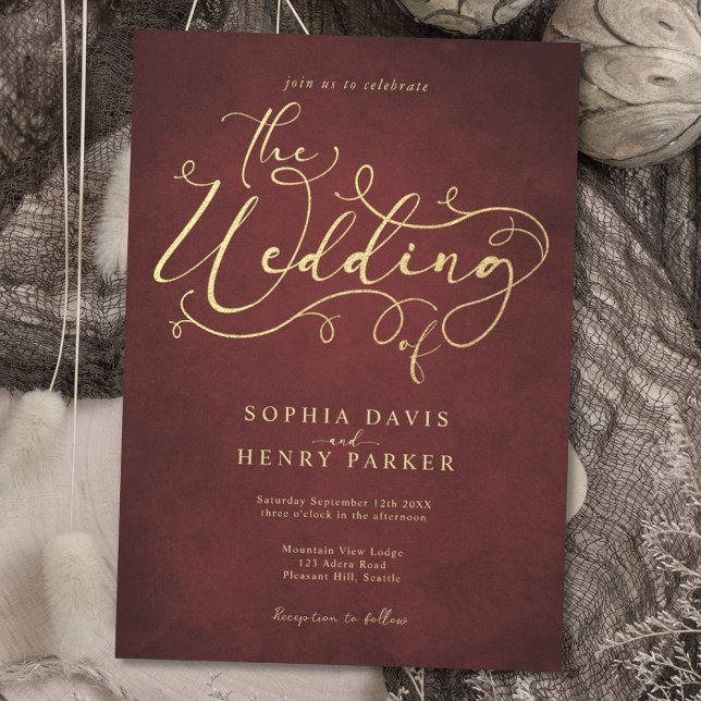 Convite Burgundy Bergaminho Russo Flourando Caligrafia Inv (Criador carregado)