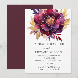 Convite Burgundy Bliss: Padrão Elegante da Vinha Floral no