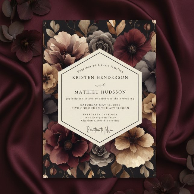 Convite Burgundy Bloom Dusk Wedding (Criador carregado)