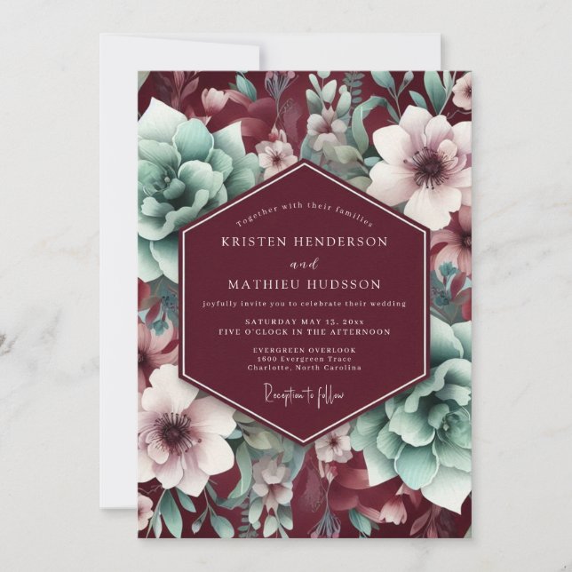 Convite Burgundy Bloom Elegance Wedding (Frente)