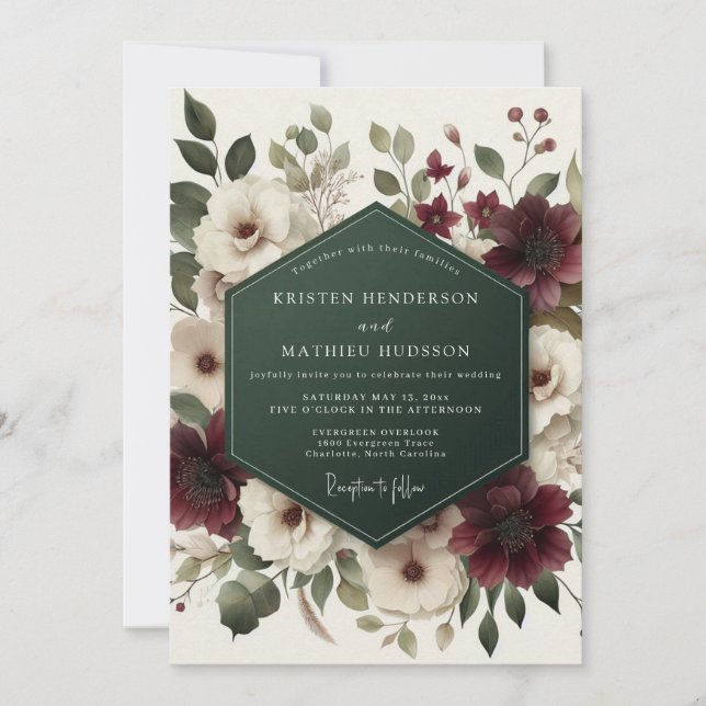 Convite Burgundy Bloom Ethereal Wedding (Frente)