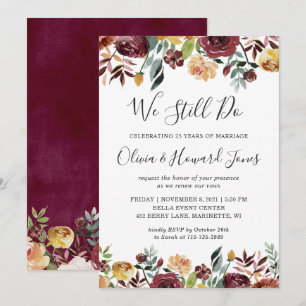 Convite Burgundy Bloom Floral Ainda Fazemos Vow Reneways