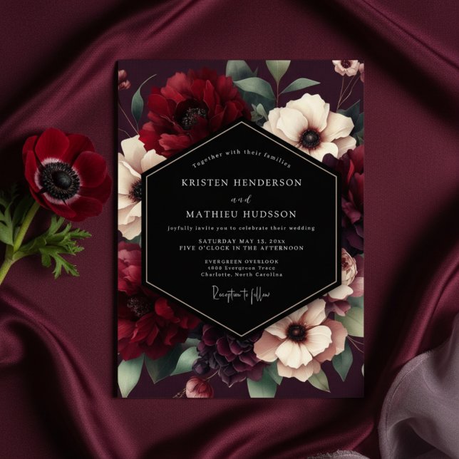 Convite Burgundy Bloom Luxe Wedding (Criador carregado)