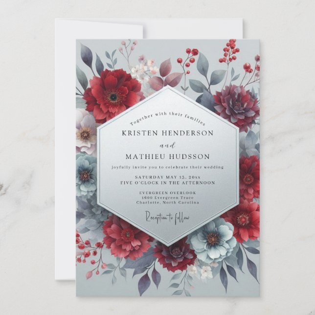 Convite Burgundy Bloom Moody Wedding (Frente)