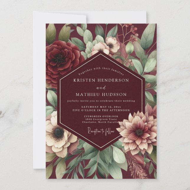 Convite Burgundy Bloom Nocturne Wedding (Frente)