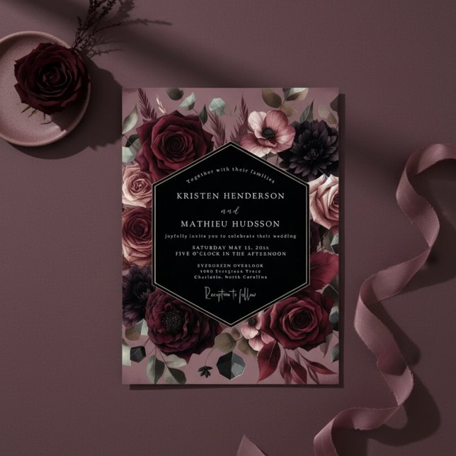 Convite Burgundy Bloom Opulent Wedding (Criador carregado)