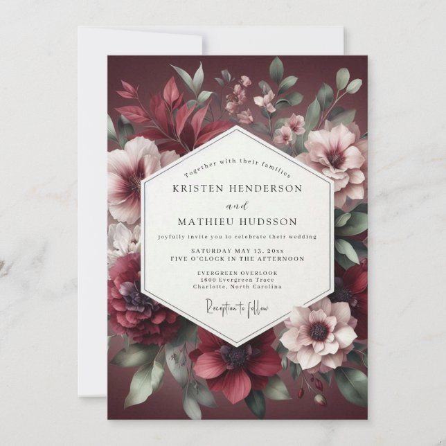 Convite Burgundy Bloom Wedding (Frente)