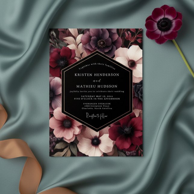 Convite Burgundy Bloom Whimsical Wedding (Criador carregado)