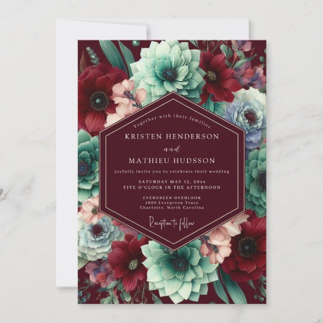 Convite Burgundy Bloom Whimsy Wedding (Frente)