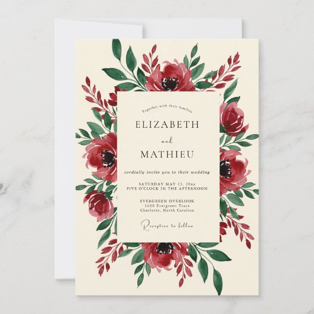 Convite Burgundy Blooming Botanical Wedding (Frente)