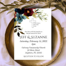 Burgundy Blue Floral Cross Dois Torna-Se Um Casame