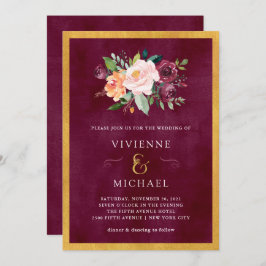 Convite Burgundy Blush | Casamento floral e Dourado
