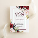 Convite Burgundy Blush Floral 40º Aniversário de Casamento<br><div class="desc">Burgundy Blush Floral 40º Aniversário de Casamento Ver coleção correspondente em Niche e nest store</div>