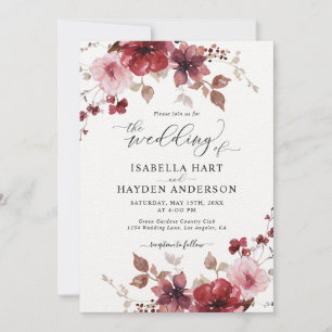 Convite Burgundy Blush Floral All In 1 QR Code Casamento