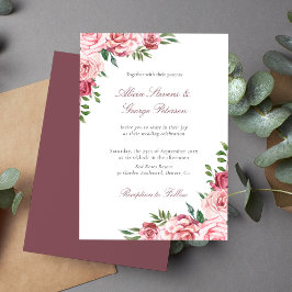 Convite Burgundy blush floral aquarela elegante casamento