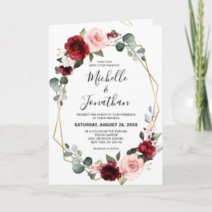Convite Burgundy Blush Floral Modern Geometric Wedding