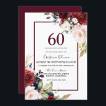 Convite Burgundy Blush Floral Mulheres Mens 60º Aniversári<br><div class="desc">Burgundy Blush Floral Womans Mens 60º Aniversário Convite Ver coleção correspondente em Niche e nest store</div>