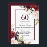 Convite Burgundy Blush Floral Mulheres Mens 60º Aniversári<br><div class="desc">Burgundy Blush Floral Womans Mens 60º Aniversário Convite Ver coleção correspondente em Niche e nest store</div>