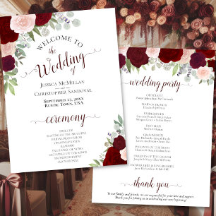 Convite Burgundy Blush Floral - Programa de Casamento para