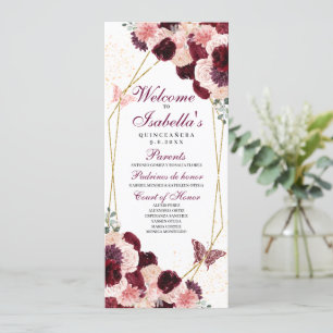 Convite Burgundy Blush Floral Quinceanera