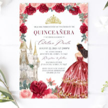 Burgundy Blush Floral Quinceanera Invitation Red