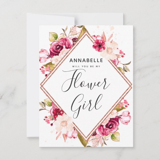 Convite Burgundy & Blush Floral Você Será Minha Menina Flo (Frente)