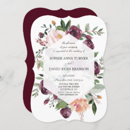 Convite Burgundy Blush Ivory Floral Casamento Geométrico