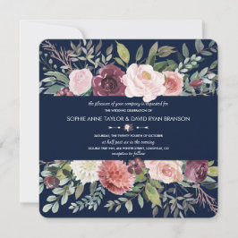 Convite Burgundy Blush Ivory Floral Marinho Azul Casamento