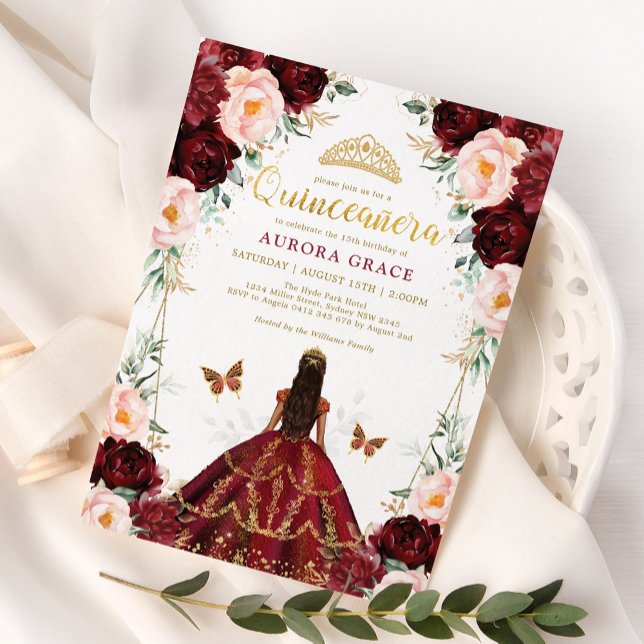 Convite Burgundy Blush Quinceañera Princess Mis Quince (Criador carregado)