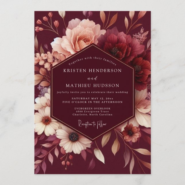 Convite Burgundy Blush Romantic Wedding (Frente)