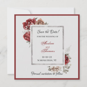 Convite Burgundy, Blush, Rosas Brancas Salvem a Data